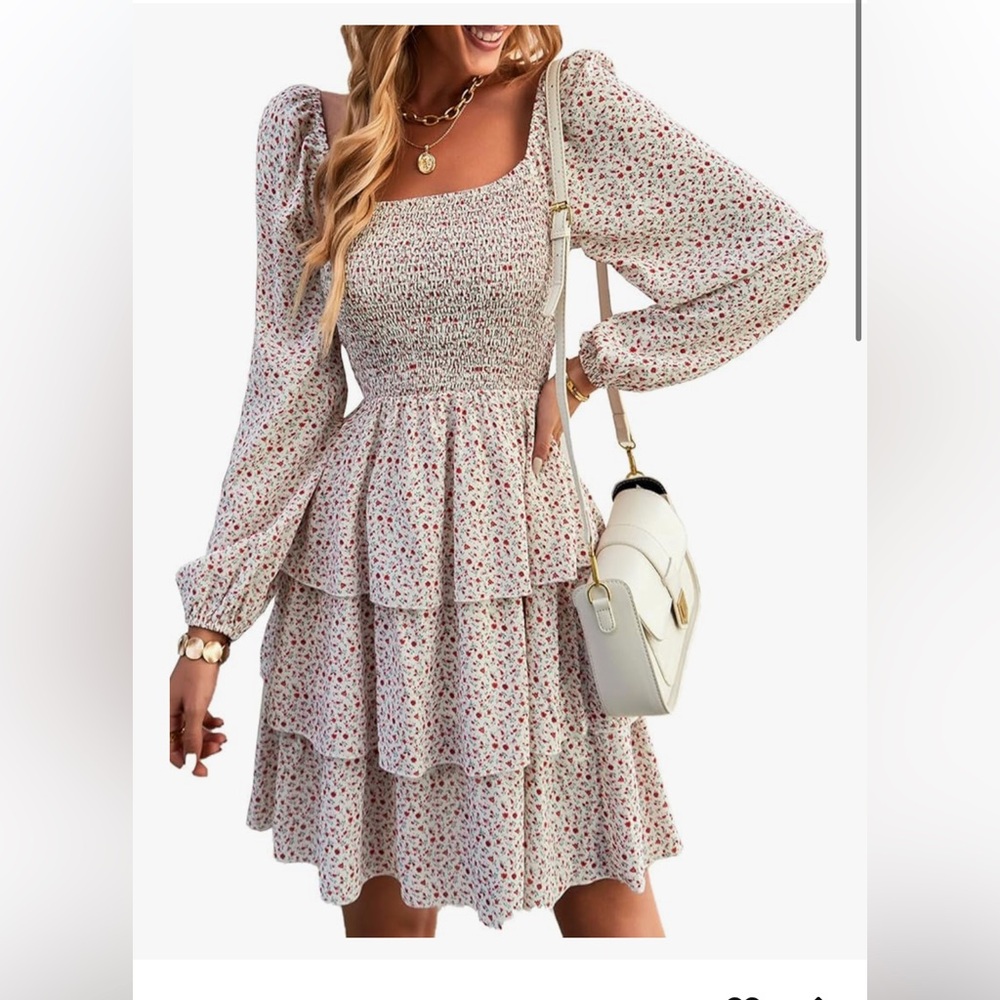 Amazon Red Floral Long Sleeve Dress